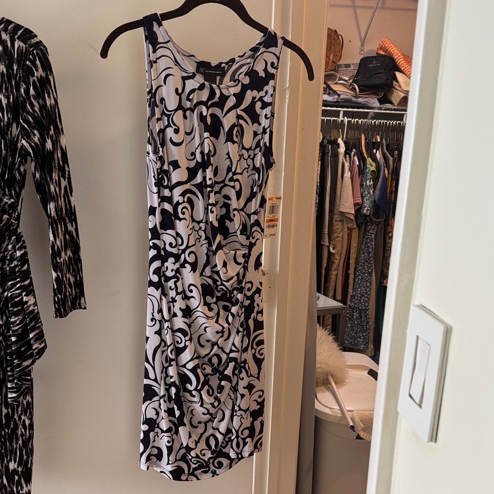 INC International Concepts Black and White Swirl Midi Dress